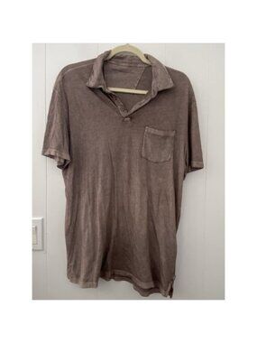 John Varvatos USA Mens Polo Shirt L Brown Peace Logo Designer Single Stitch